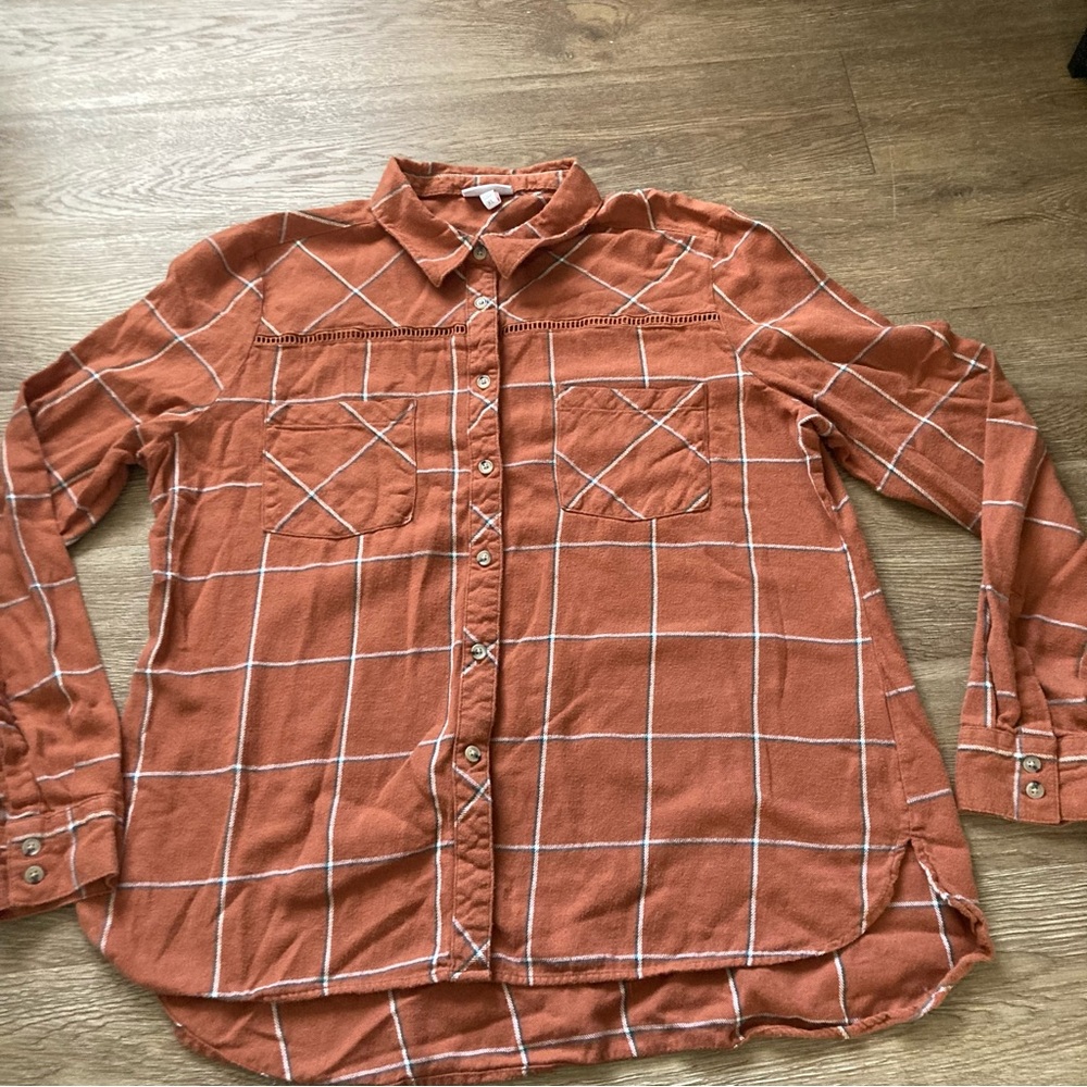 SHYANNE WOMEN'S PLAID PRINT LONG SLEEVE FLANNEL BUTTON-DOWN SHIRT SIZE XL